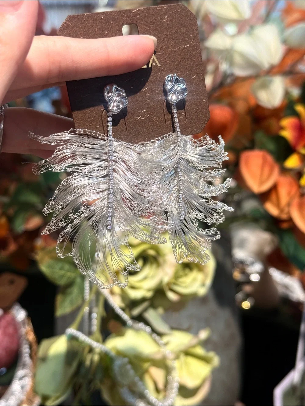 Silver Feather Fringe Drop Earrings - Elegant Women's Jewelry